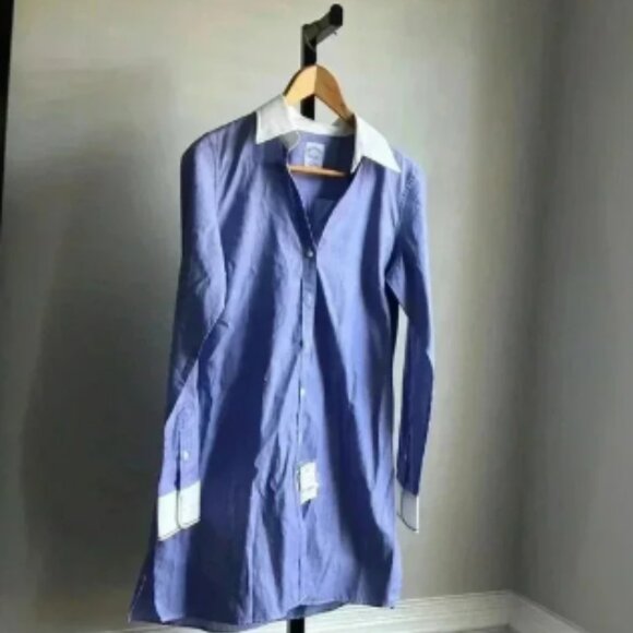 NWT Brooks Brothers shirt dress 4 striped blue and white - Picture 1 of 6